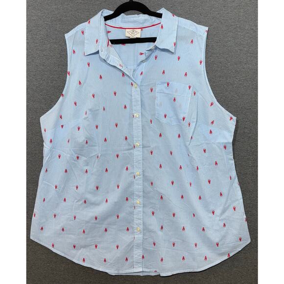 St. John's Bay | Women's Lobster Print Sleeveless Button Down Polo Top | 0X - Picture 1 of 4